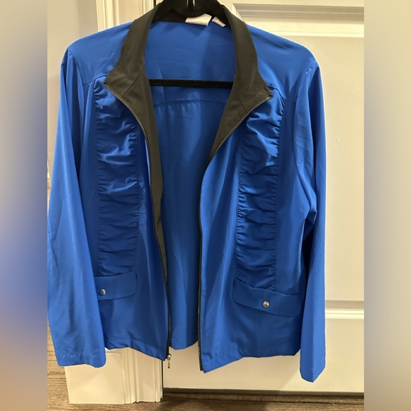 Weekends By Chicos Royal Blue Zip Lightweight Jacket with ruched side panels. - Picture 1 of 7